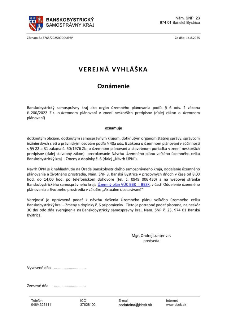 Oznamenie_prerokovanie_navrhu_UPN_BBSK-verejna_vyhlaska